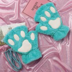 Dierenpoot vingerloze handschoenen blauw pluche - vingerloos pootjes - kattenpootjes hondenpootjes berenpootjes dierenpootjes fleece carnaval