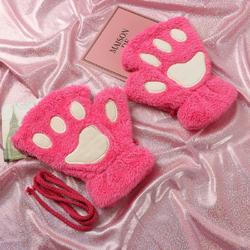 Dierenpoot vingerloze handschoenen roze pluche - vingerloos pootjes - kattenpootjes hondenpootjes berenpootjes dierenpootjes fleece carnaval