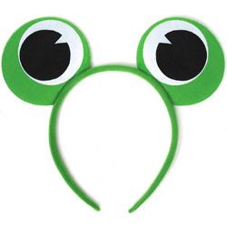 Groene kikker haarband met schele kikkerogen - diadeem vilten googly-eyes frog
