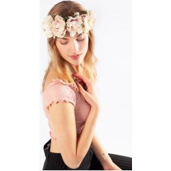 KIMU bloemenkrans haar pioenrozen crème lichtroze bloemen haarband