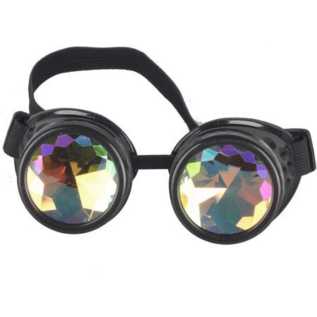 Kaleidoscoop goggles bril zwart - glas diamant kaleidoscope space caleidoscoop optisch magisch toverkijker holografisch - festival carnaval steampunk Burning Man