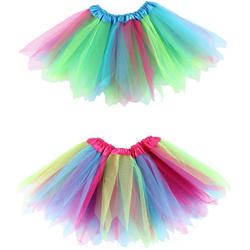 Regenboog tutu rokje blauw - one size - 110 128 134 140 152 164 XS S - gekleurde tule rok petticoat carnaval