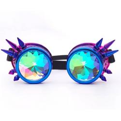 Steampunk bril goggles caleidoscoop - blauw paars spikes - spacebril
