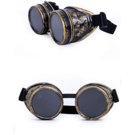 Steampunk goggles bril brons/goud met donkere en heldere glazen van glas - zonnebril festival carnaval Burning Man bronzen gouden bruin