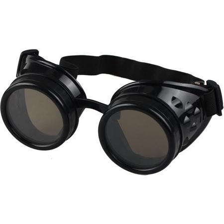Steampunk goggles bril zwart met donkere en heldere glazen van glas - zonnebril festival carnaval Burning Man zwarte