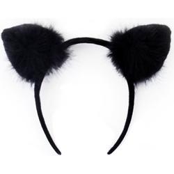 Zwarte kat diadeem - oortjes dons haarband oren kattenoren kattenoortjes zwart