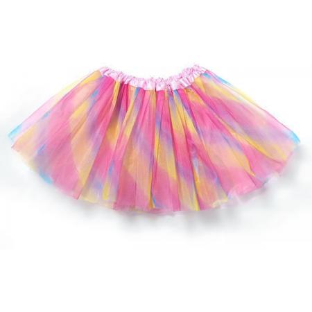 Regenboog tutu rok lichtroze - maat S-M - eenhoorn unicorn gekleurde tule rokje petticoat festival