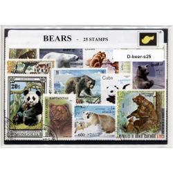 Beren – Luxe postzegel pakket (A6 formaat) : collectie van 25 verschillende postzegels van beren – kan als ansichtkaart in een A6  envelop - authentiek cadeau - kado -kaart - dieren - bruine beer - zwarte beer - grizzly - alaska - canada - panda