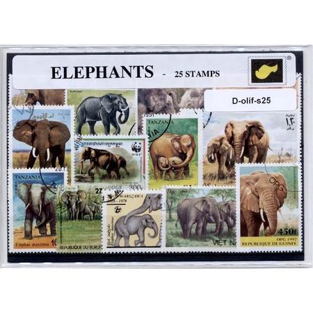 Olifanten - postzegelpakket cadeau met 25 verschillende postzegels
