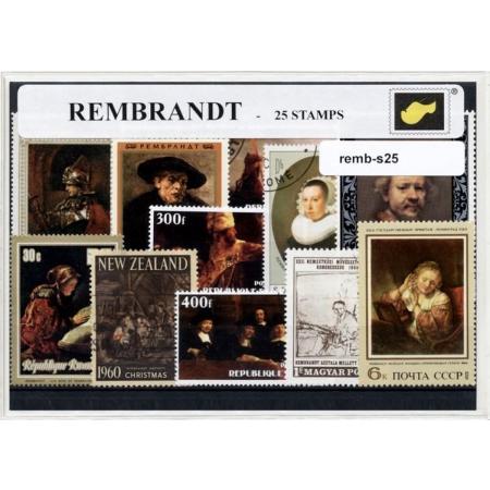Rembrandt van Rijn – Postzegelpakket (A6 formaat) : collectie van 25 verschillende postzegels van Leeuwen. Cadeau tip ! Het product is te verzenden als kaart in een A6 envelop