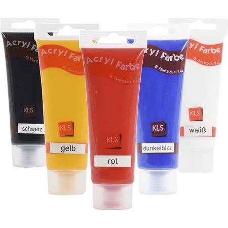 KLS Acrylverf set basis - 5 kleuren - 75 ml per kleur