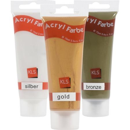KLS Acrylverf set metallic - 3 kleuren - 75 ml per kleur
