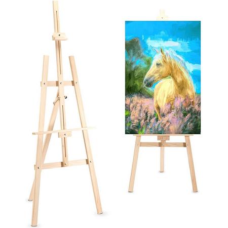 KORA Schildersezel - Verstelbare Driepootezel - 58*168 cm van sparrenhout voor kunstschilderkunst en buitenreclame Geschikt voor canvas tot 120 cm hoogte Verstelbare gedemonteerde driepotige ezel