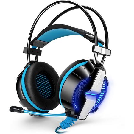 KOTION EACH GS700 Over-ear Game Hoofdtelefoon Gaming Headset Koptelefoon Headband met Mic Stereo Bass LED licht voor PC and Laptops Nintendo Switch PS4 Xbox One (Zwart-Blauw)