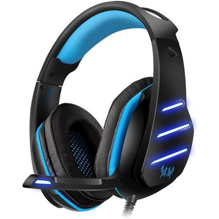 KOTION EACH GS800 Over-ear Game Hoofdtelefoon Gaming Headset Koptelefoon Headband met Mic Stereo Bass LED licht voor PC and Laptops Nintendo Switch PS4 Xbox One (Zwart-Blauw)