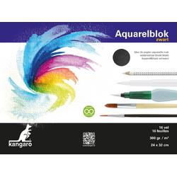 Blok aquarelpapier Kangaro 32x24cm 300 gram 16 vel zwart, 3 zijden verlijmd