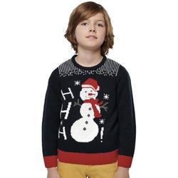 Foute gebreide kersttrui donkerblauw Sneeuwpop print voor kinderen - Winter/kerst sweater/pullover M (8/10)