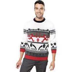 Foute gebreide kersttrui rood/wit Nordic print voor volwassenen - Scandinavische/Noorse winter sweater/pullover XL (42/54)