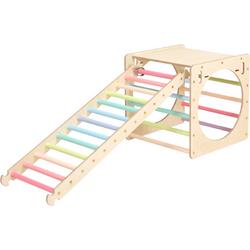 KateHaa Houten Activiteiten Kubus met Ladder Pastel - Klimrek - Houten Speelgoed