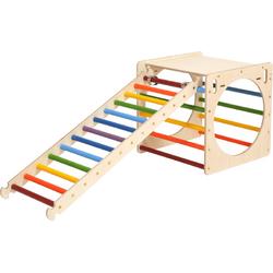 KateHaa Houten Activiteiten Kubus met Ladder Regenboog - Klimrek - Houten Speelgoed