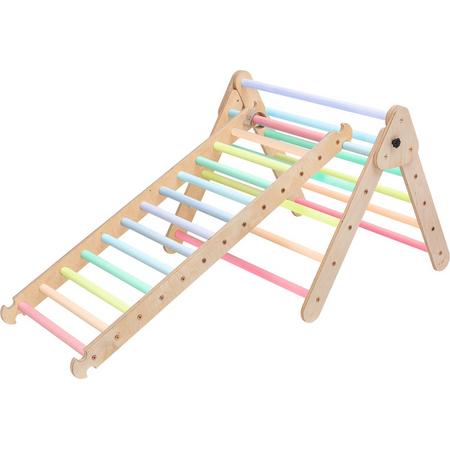 KateHaa Houten Klimdriehoek met Ladder Pastel - Klimrek - Houten Speelgoed