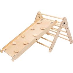 KateHaa Houten Klimdriehoek met Ladder en Klimwand Naturel - Klimrek - Houten Speelgoed