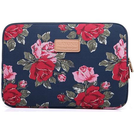 Kayond   Laptop Sleeve met rozen tot 13 inch   Rood/Roze/Donkerblauw