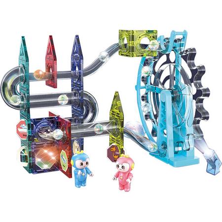 Kiddel XL Reuzenrad Magnetische Elektrische Knikkerbaan DIY Bouwset - 73 Stuks - Elektrisch Reuzenrad met Geluid - Innovatief & Creatief Speelgoed voor Kinderen