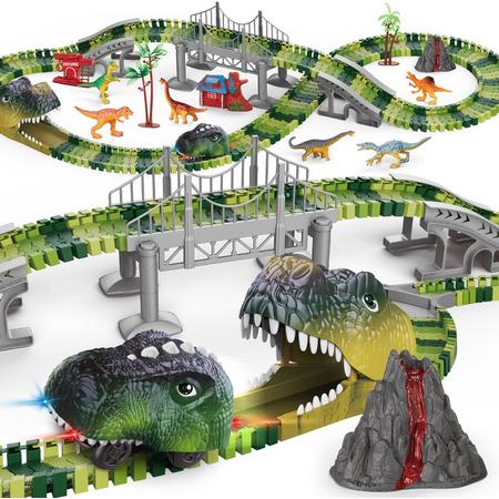XL Dinosaurus Race Baan - 183-Delig, Elektrische Dino Karts met LED, Uitbreidbaar & Flexibel Ontwerp met accesoires