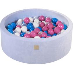 Ballenbak VELVET Baby Blauw - 90x30 incl. 200 bollen - Blauw, Wit, Lichtroze, Transparant