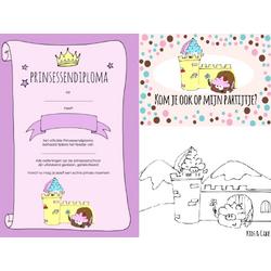 Prinsessenpakket - kinderfeestje: 8 Prinsessen uitnodigingen, 8 Prinsessen diplomas & 8 Prinsessen kleurplaten