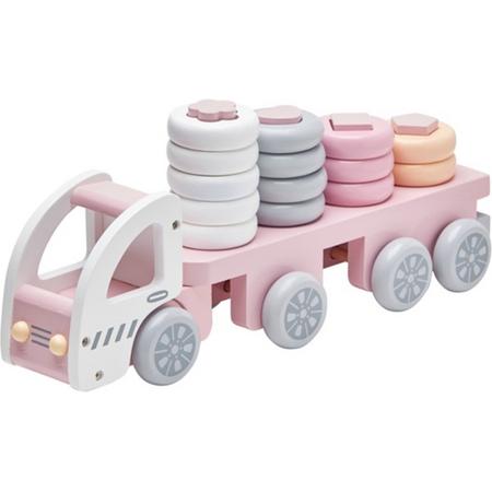 Houten vrachtwagen met ringen roze Kids Concept