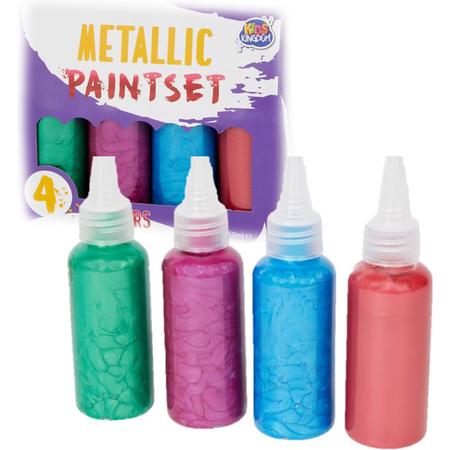 Verfset - Metallic Paintset - 4 kleuren - Verven - Schilderen - Creatief - Kids/Volwassenen - Metallic kleuren - 4x50ml