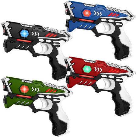KidsTag Lasergame set met 4 laserpistolen zwart/blauw/rood/groen - Goedkope laserguns met veel uitbreidingsmogelijkheden voor kinderen vanaf 6 jaar