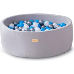 Ballenbak baby speelgoed blauw - Kidsdouche 100% KATOEN ballenbad ballen 250 stuks Ø 7 cm - grijs, blauw, zilver, parel