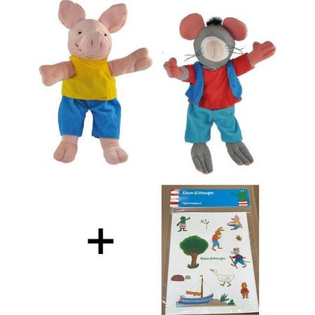 Kikker en zijn vriendjes - handpoppen set - rat en varken 40 cm - met kijkdoos - dieren - knuffel - poppenkast -