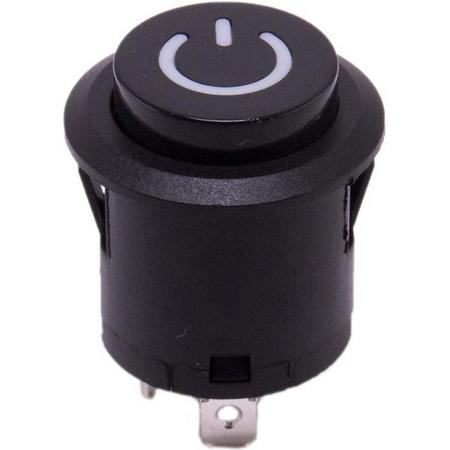 Drukknop 26mm aan uit zwart rond met LED voor elektrische kinderauto - kindermotor - kinderquad - kindertractor - accuvoertuig