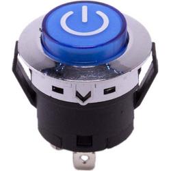 Drukknop 28mm aan uit blauw rond met LED voor elektrische kinderauto - kindermotor - kinderquad - kindertractor - accuvoertuig