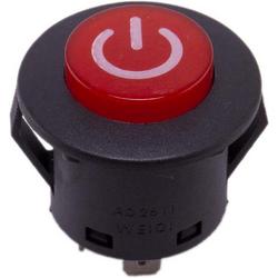 Drukknop 28mm aan uit rood rond met LED voor elektrische kinderauto - kindermotor - kinderquad - kindertractor - accuvoertuig