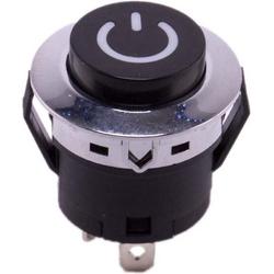 Drukknop 28mm aan uit zilver zwart rond met LED voor elektrische kinderauto - kindermotor - kinderquad - kindertractor - accuvoertuig