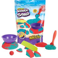 Kinetic Sand - Mold n Flow-set met 680 g rood en blauwgroen speelzand en 3 stuks gereedschap - Sensorisch speelgoed