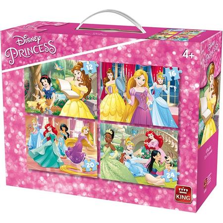 Disney 4 in 1 Puzzel Prinsessen - Vier Kinderpuzzels in een Koffertje - King