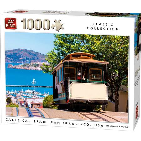 King Puzzel 1000 Stukjes (68 x 49 cm) - Cable Car Tram San Francisco USA - Legpuzzel Steden - Volwassenen