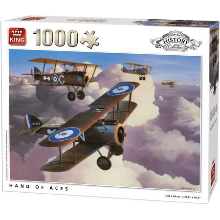 King Puzzel 1000 Stukjes (68 x 49 cm) - Hand of Aces - Legpuzzel Geschiedenis Vliegtuigen - Volwassenen