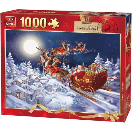 King Puzzel 1000 Stukjes (68 x 49 cm) - Kerstpuzzel Kerstman Arreslee - Legpuzzel Kerst / Winter