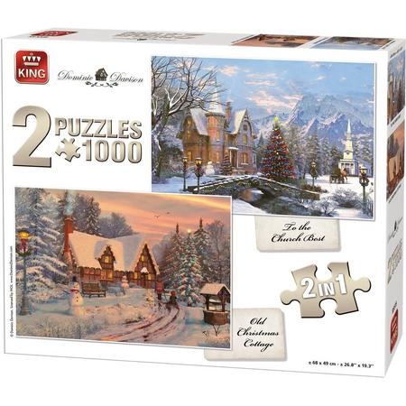 King 2 in 1 Puzzel 1000 Stukjes (68 x 49 cm) - Cottage Collectie - Legpuzzel Winter