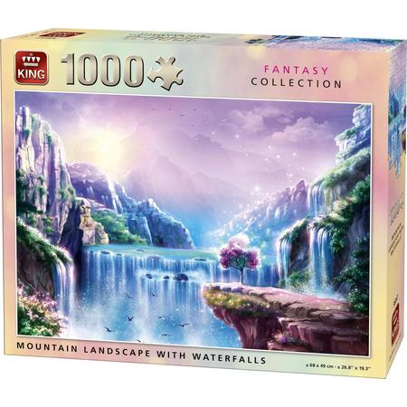 King Puzzel 1000 Stukjes (68 x 49 cm) - Mountain with Waterfalls - Legpuzzel Fantasy