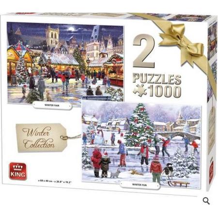 Puzzel 2 x 1000 Stukjes - Winter Collectie - Kerstpuzzel - King - Met Posters