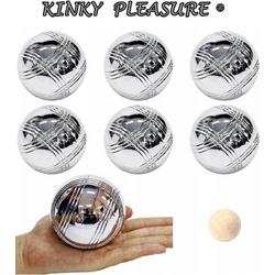 Kinky Pleasure - Kinky Pleasure - Jeu de boule - 6 stuks - Metallic - Met Klein Hout Balletje - Met Gratis opbergdoos in de Kleur Blauw