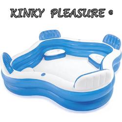 Kinky Pleasure - Zwembad - 229 x 229 x 66cm - Blauw Kinderbad - Inclusief gratis backminton set en oblaasbare bal